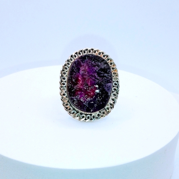 STERLING SILVER ROUGH AMETHYST GEMSTONE RING - Picture 1 of 3